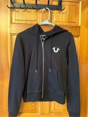 True Religion Black Full-Zip Hoodie with Horseshoe Emblem